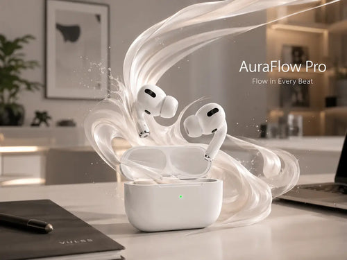 AuraFlow Pro wireless earbuds with charging case