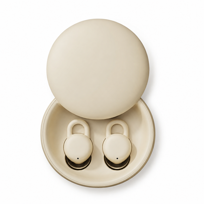 Mini Bluetooth 5.3 Sleep Earbuds with Charging Case – Beige