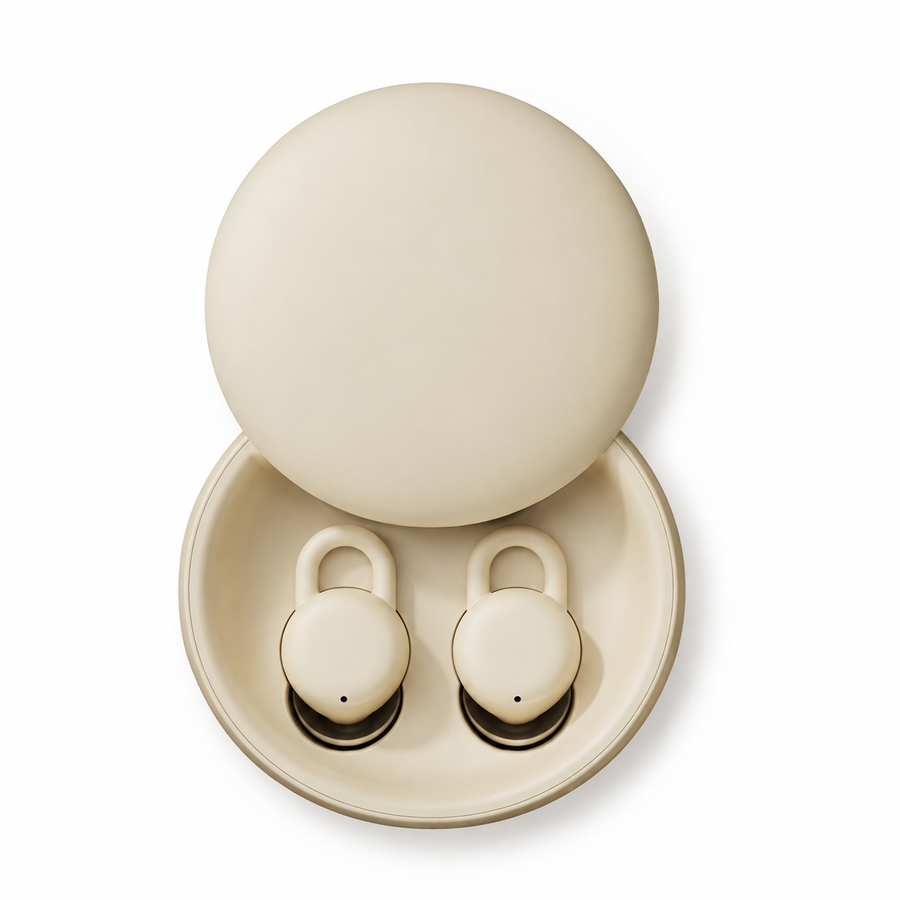 Mini Bluetooth 5.3 Sleep Earbuds with Charging Case – Beige