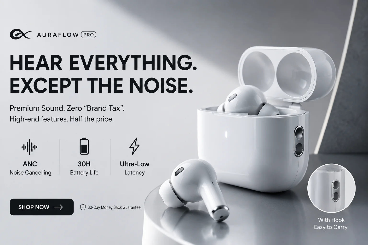AuraFow pro 3 Wireless Earbuds with Smart ANC, Active Noise Cancelling Bluetooth 5.4 Headphones, Premium Sound Deep Bass, ENC Clear Calls Earphones for iPhone Android