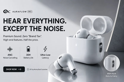 AuraFow pro 3 Wireless Earbuds with Smart ANC, Active Noise Cancelling Bluetooth 5.4 Headphones, Premium Sound Deep Bass, ENC Clear Calls Earphones for iPhone Android